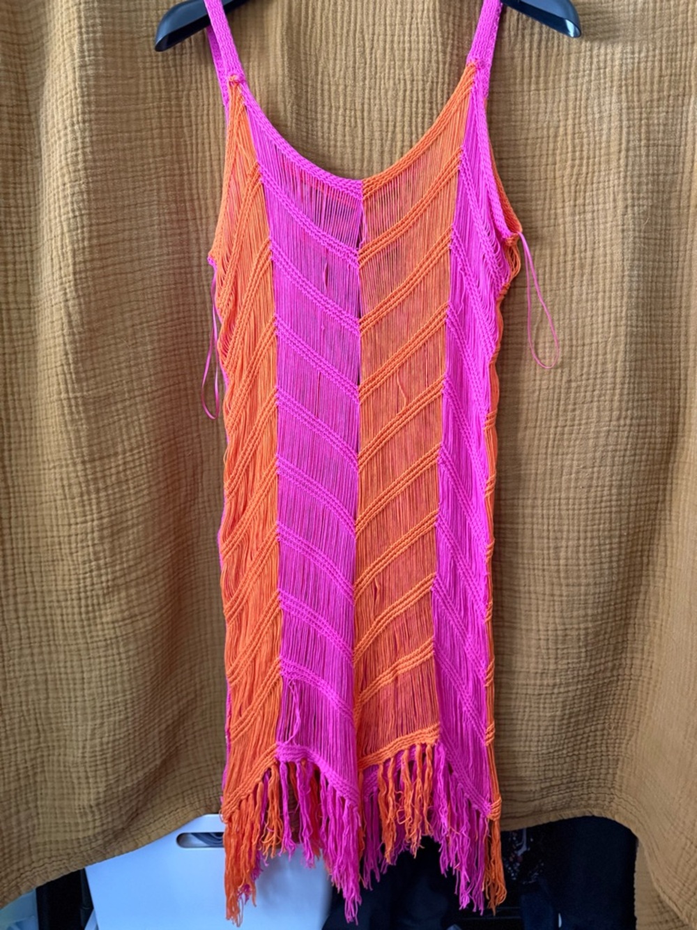 Fashion Nova Hot Pink & Bright Orange Fringe Knit Cover-Up